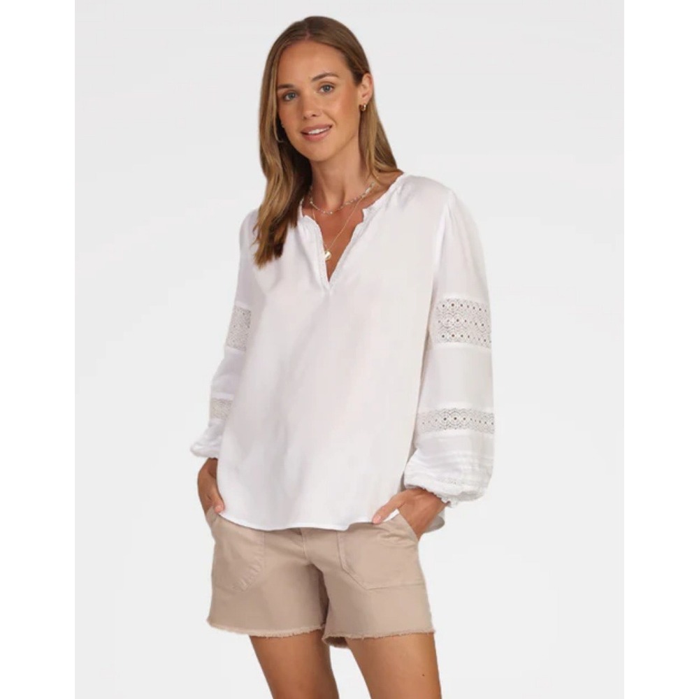 Dylan Sierra Lace Balloon Sleeve Blouse White XL Peasant Feminine Boho NWT